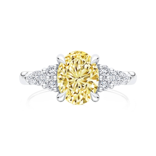 Oval Yellow Diamond Engagement Ring with Side Stones in Platinum | Fancy Yellow Cerulean