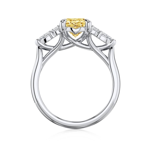 Oval Yellow Diamond Engagement Ring with Side Stones in Platinum | Fancy Yellow Cerulean