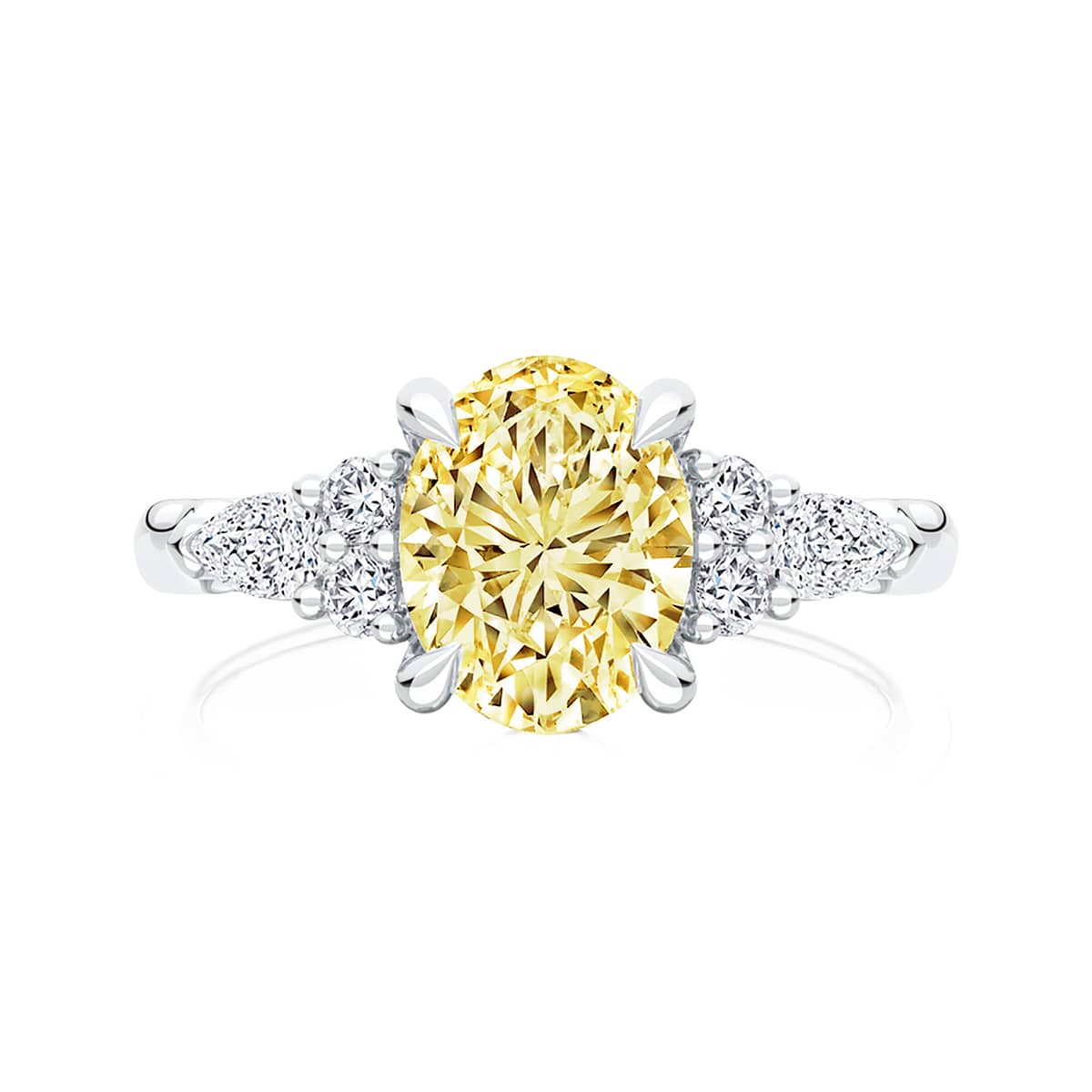 Oval Yellow Diamond Engagement Ring with Side Stones in White Gold | Fancy Yellow Cerulean