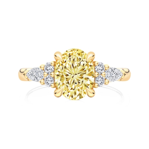 Oval Yellow Diamond Engagement Ring with Side Stones in Yellow Gold | Fancy Yellow Cerulean