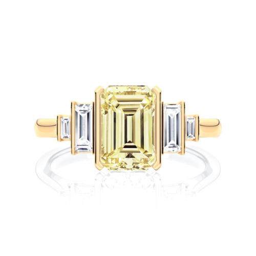 Emerald Yellow Diamond Engagement Ring with Side Stones in Yellow Gold | Fancy Yellow Geneva