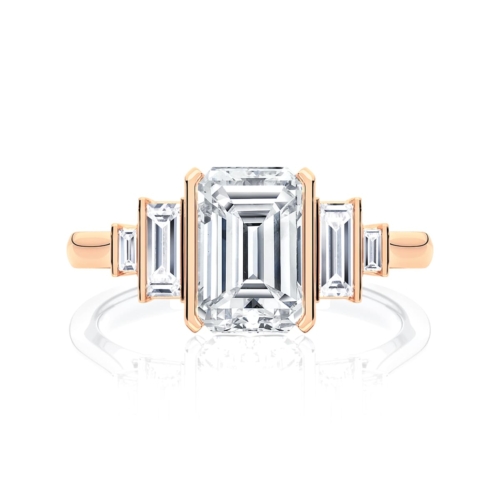 Emerald Diamond Engagement Ring with Side Stones in Rose Gold | Geneva