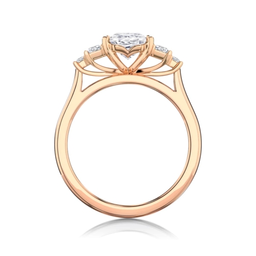 Emerald Diamond Engagement Ring with Side Stones in Rose Gold | Geneva