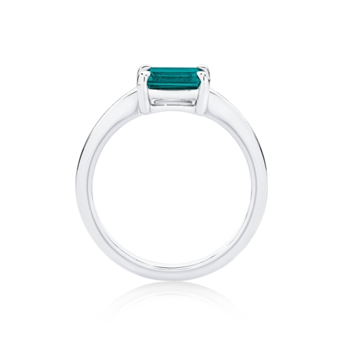 Emerald Sapphire Solitaire Engagement Ring in Platinum | Juniper Teal