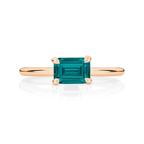 Emerald Sapphire Solitaire Engagement Ring in Rose Gold | Juniper Teal