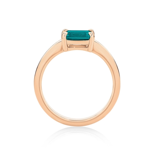 Emerald Sapphire Solitaire Engagement Ring in Rose Gold | Juniper Teal