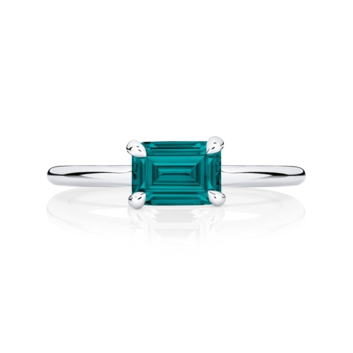 Emerald Sapphire Solitaire Engagement Ring in White Gold | Juniper Teal