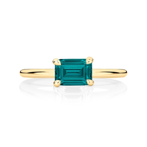 Emerald Sapphire Solitaire Engagement Ring in Yellow Gold | Juniper Teal