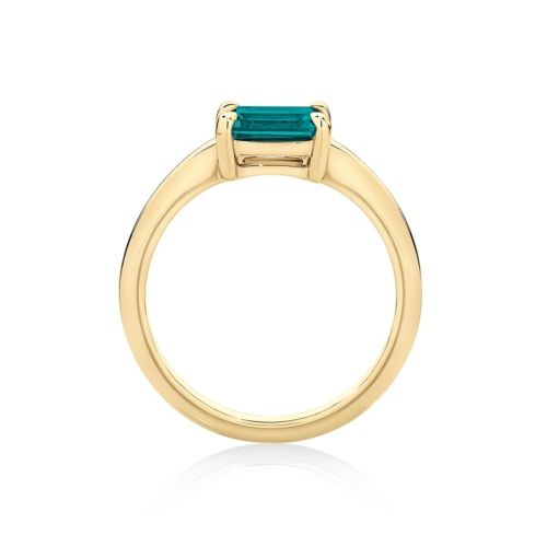 Emerald Sapphire Solitaire Engagement Ring in Yellow Gold | Juniper Teal