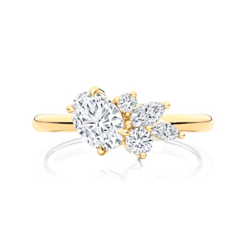 Oval Diamond Halo Engagement Ring in Yellow Gold | Lochan