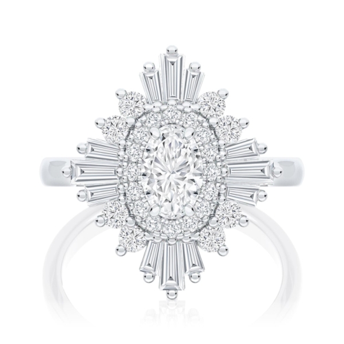 Oval Diamond Halo Engagement Ring in Platinum | Starburst