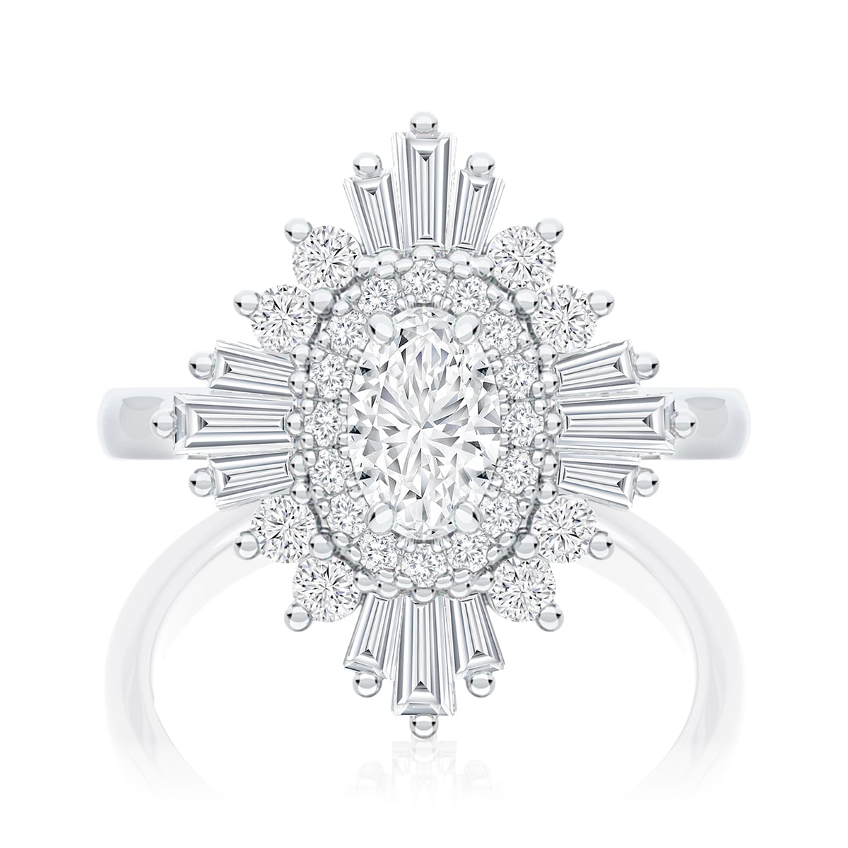 Oval Diamond Halo Engagement Ring in Platinum | Starburst