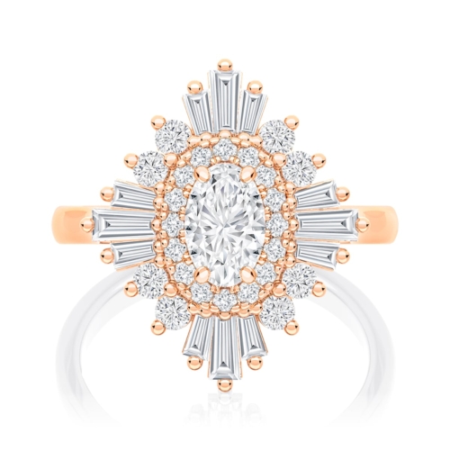 Oval Diamond Halo Engagement Ring in Rose Gold | Starburst