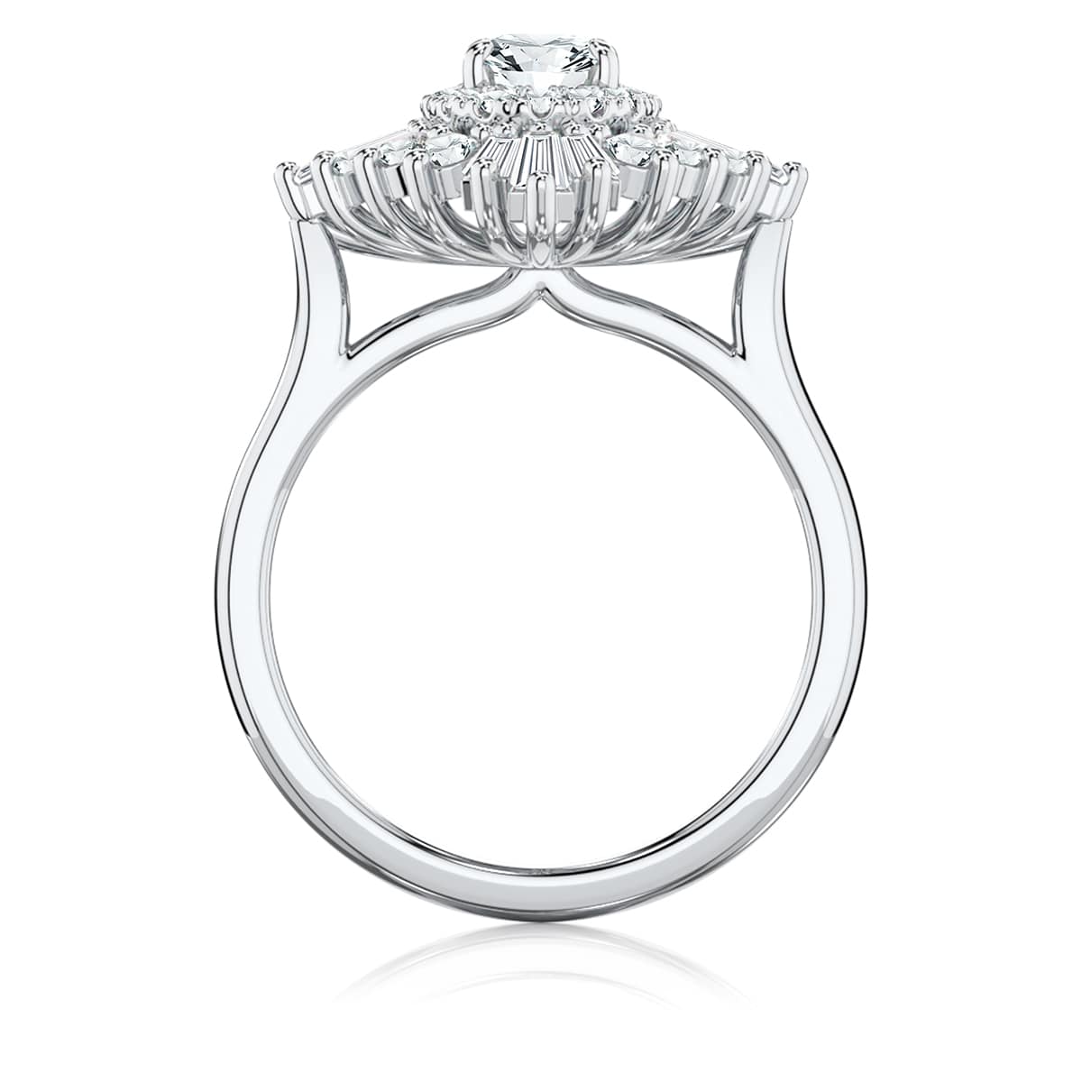 Oval Diamond Halo Engagement Ring in White Gold | Starburst