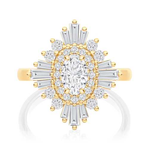 Oval Diamond Halo Engagement Ring in Yellow Gold | Starburst