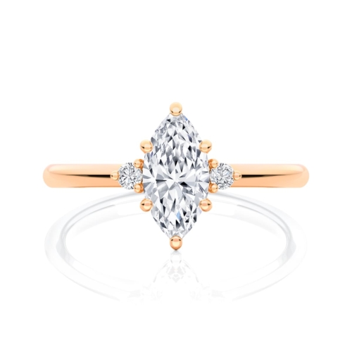 Marquise Diamond Three Stone Engagement Ring in Rose Gold | Trieste